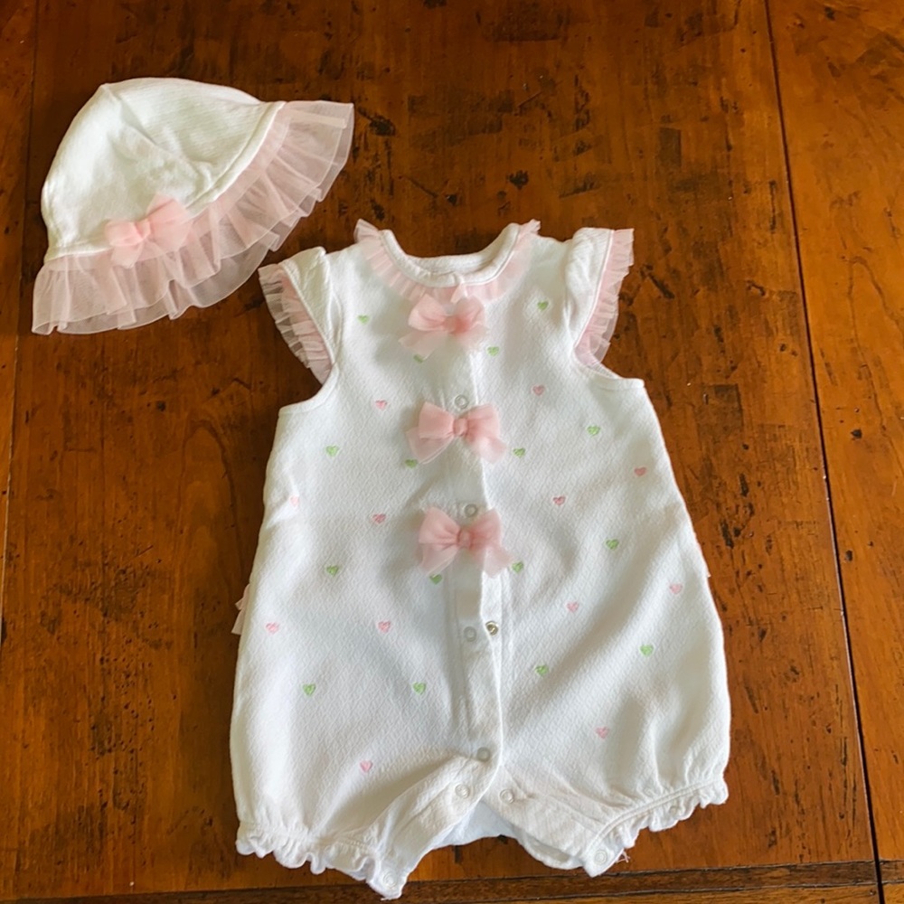Little Me girlie heart romper with matching hat